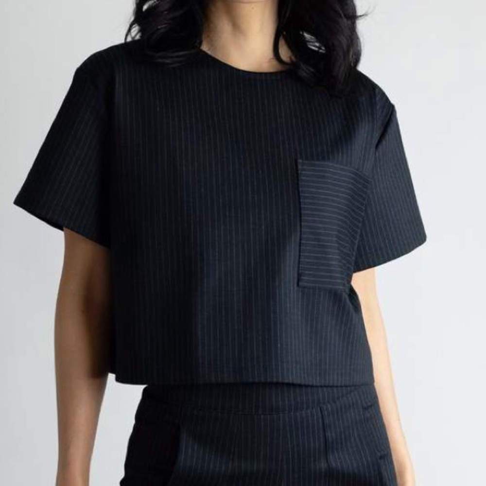 Meg Black Pinstripe Women's Top